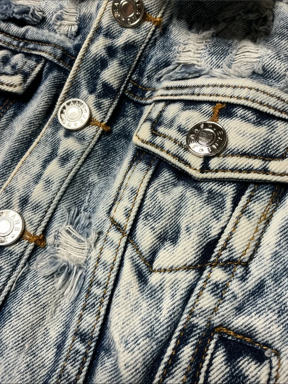 KISS Upcycled Denim 80s Stonewashed Distressed Band Jean Jacket Costume